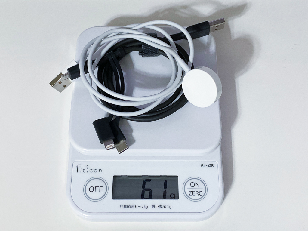Apple Watch磁気充電ケーブル（1m）、Anker PowerLine II 3-in-1 ケーブル【Apple MFi認証取得】 合わせて重さ: 61g
